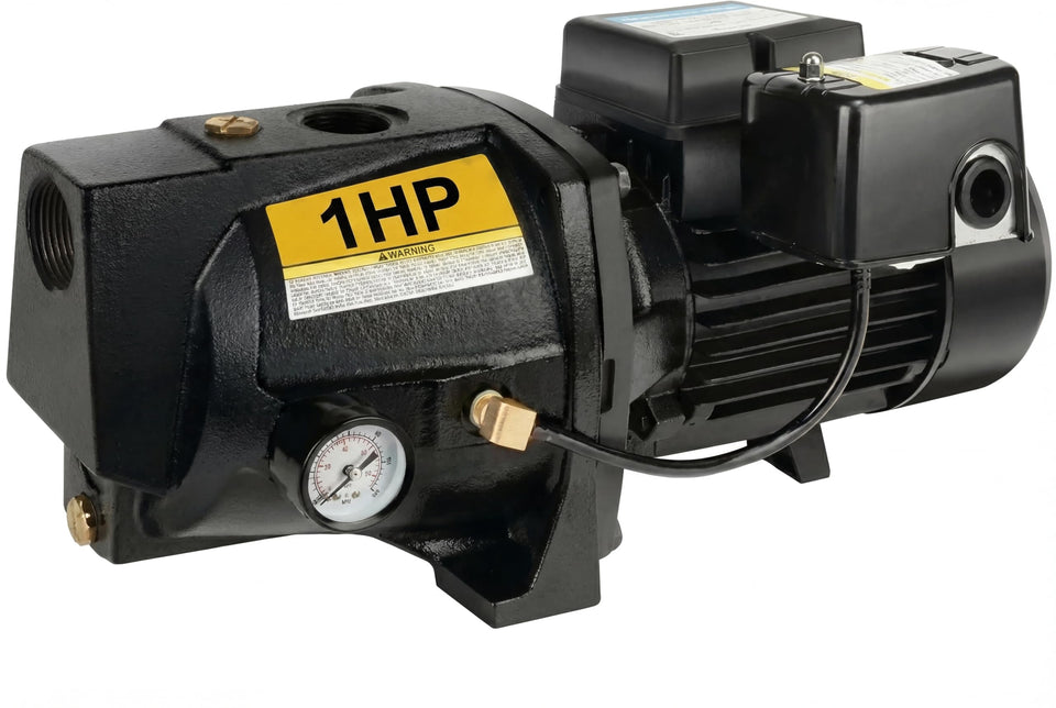 Acquaer shallow-well jet pump showing robust design for reliable home water supply