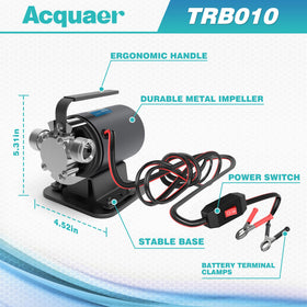 Acquaer pump includes battery clamps for portable setup
