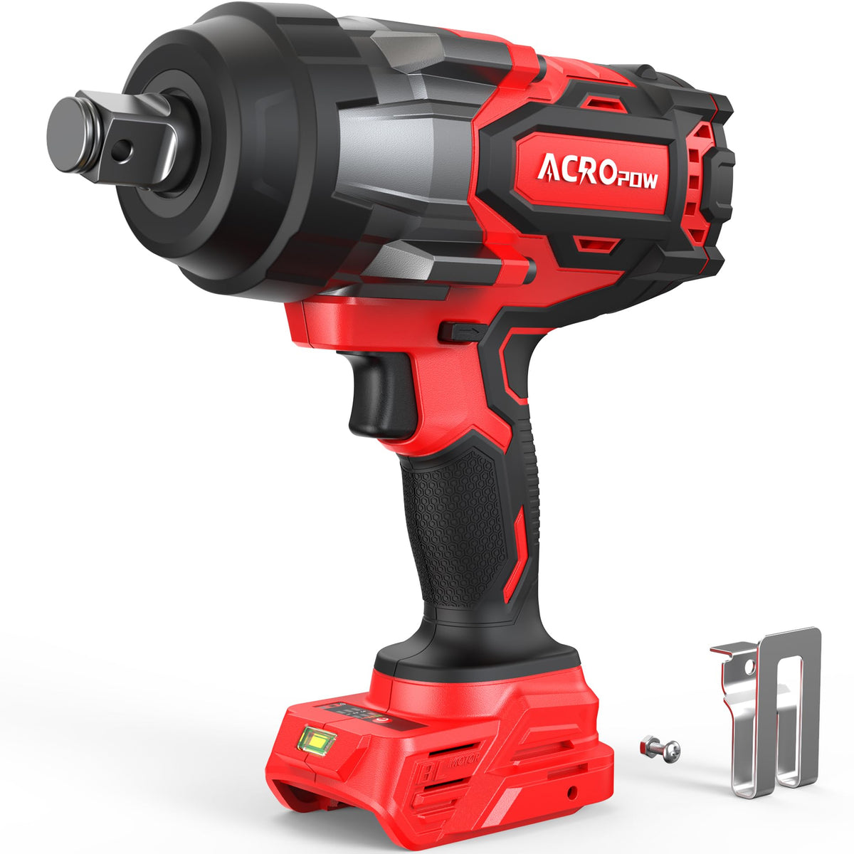 ACROPOW cordless impact wrench ready for Milwaukee 18V batteries, ideal for automotive bolt removal.