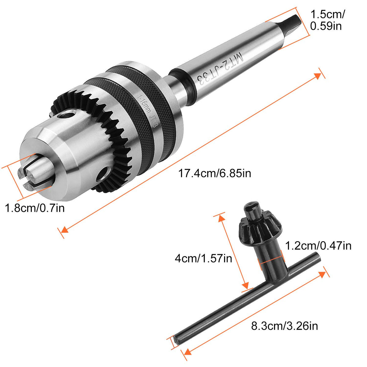 Acrux7 JT33 arbor MT2 shank shown for secure tool mounting.