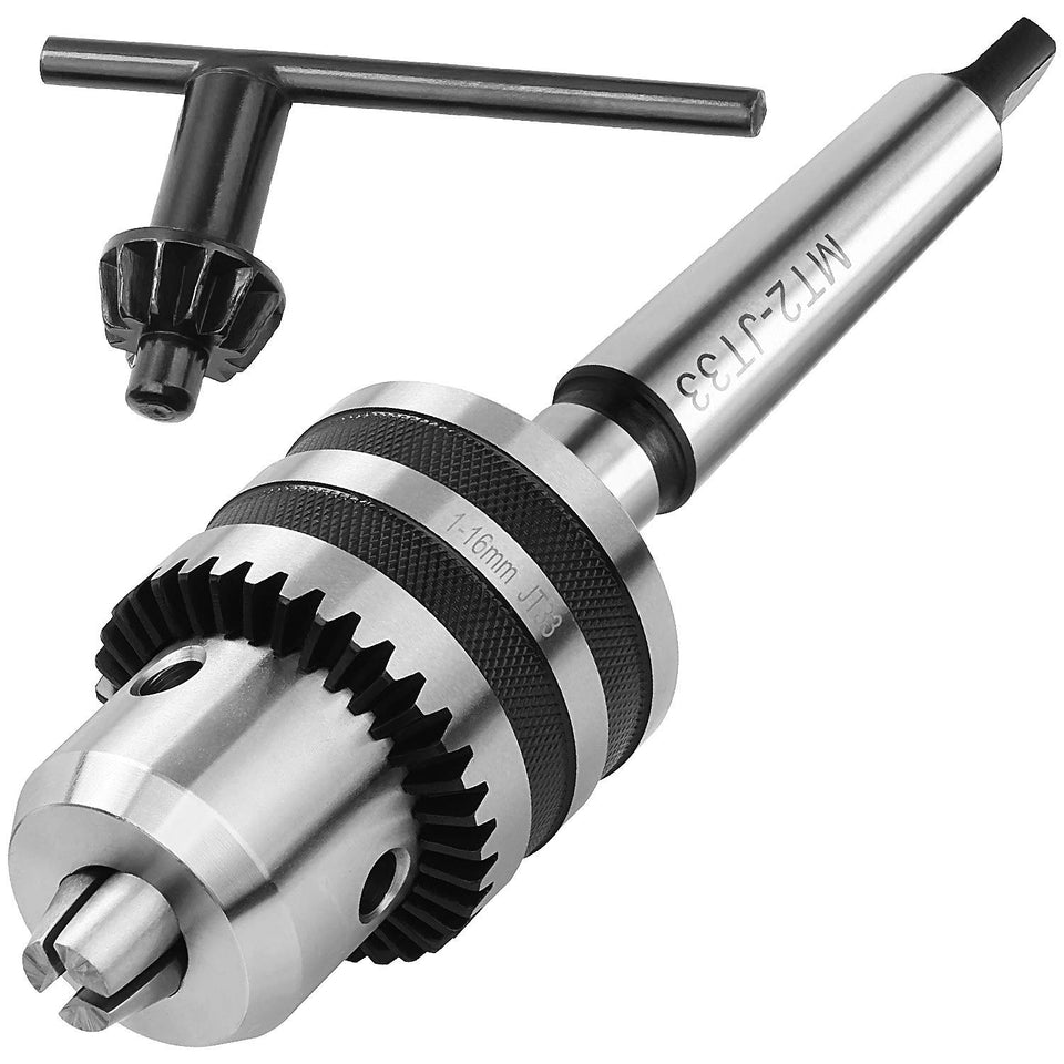 Acrux7 MT2 drill chuck with 1/32 to 5/8 inch capacity ready for lathe tasks.
