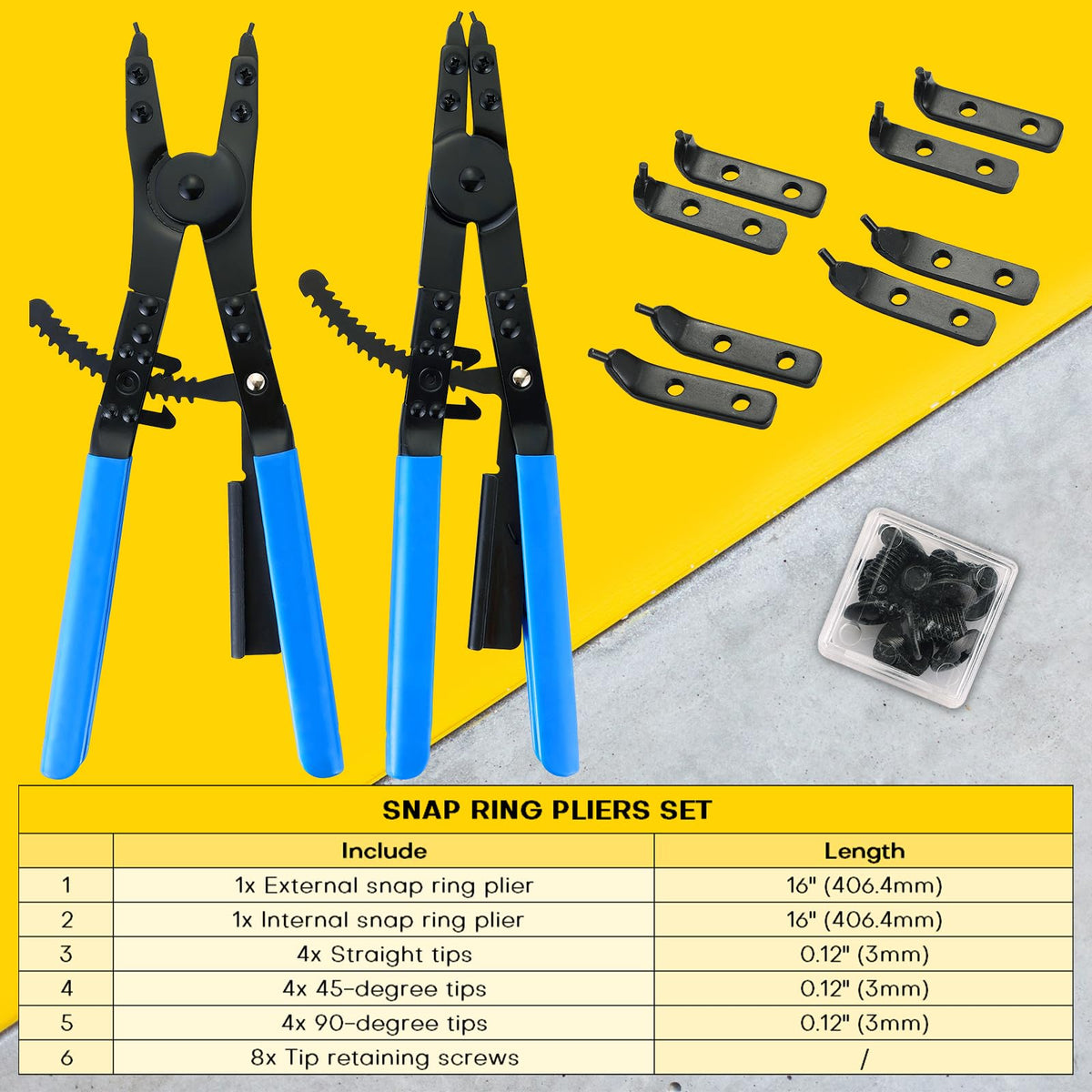 Acymner internal circlip pliers for bore-side rings with secure grip.