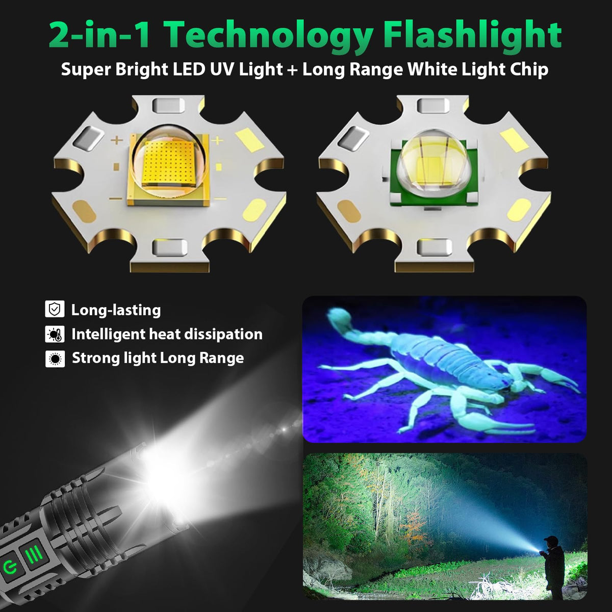 AdamStar white light mode brightens dark outdoor scenes for navigation.