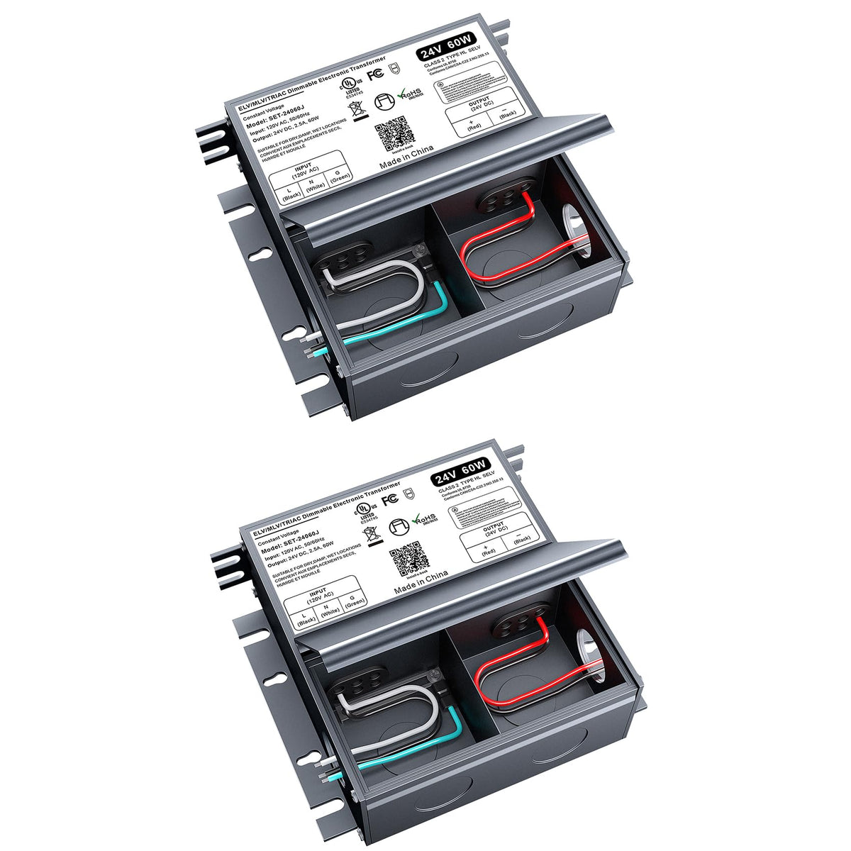 Adapter-Universe 24V dimmable LED driver front view for two-pack setup and steady dimming