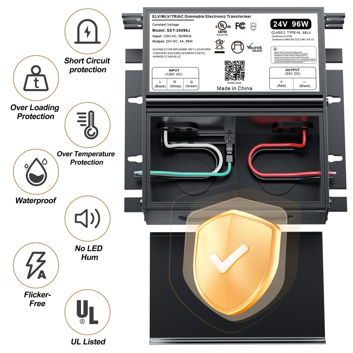 Adapter-Universe 24V LED driver easy installation via accessible junction box (no screws required)