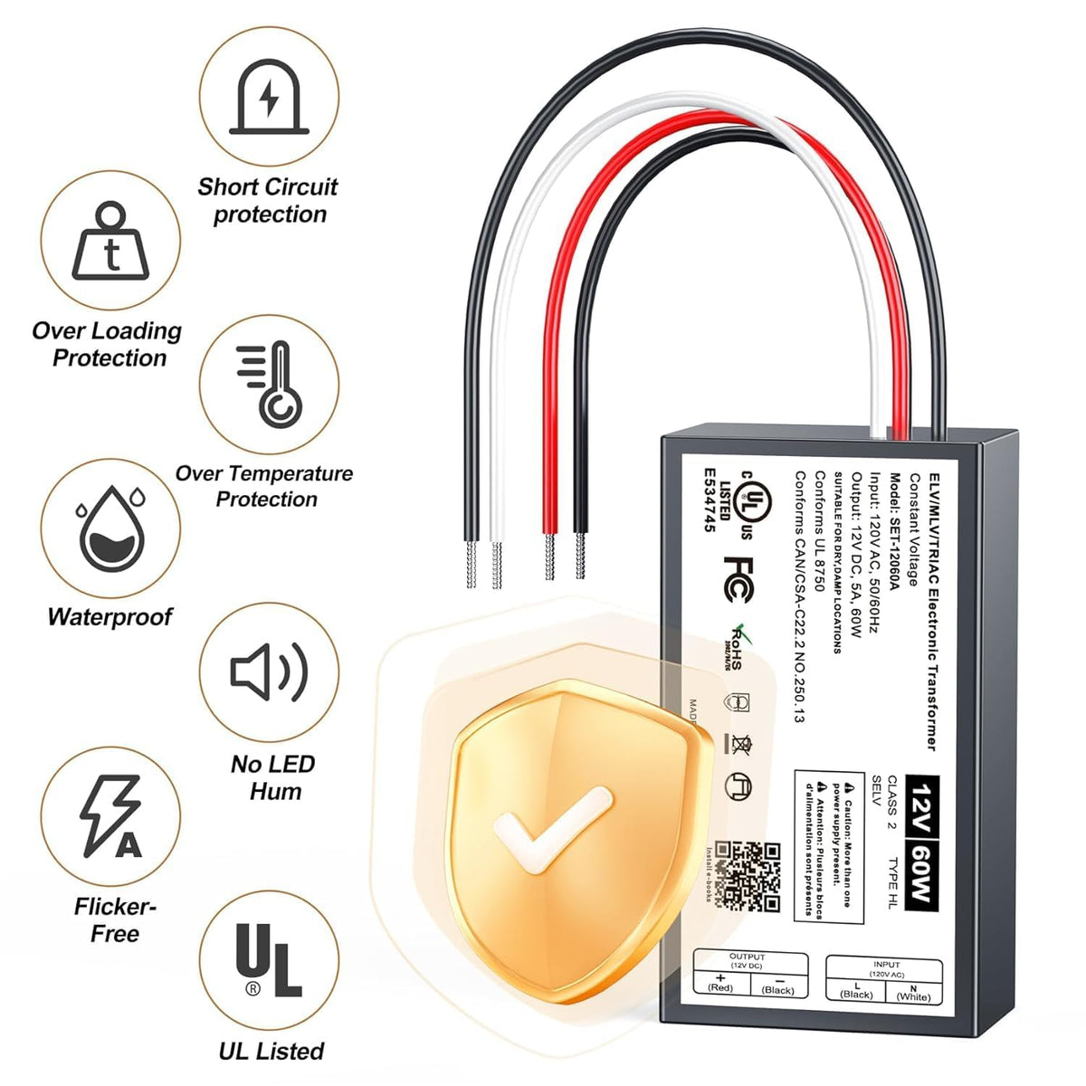 Adapter-Universe 60W driver with UL cUL and FCC compliance labels