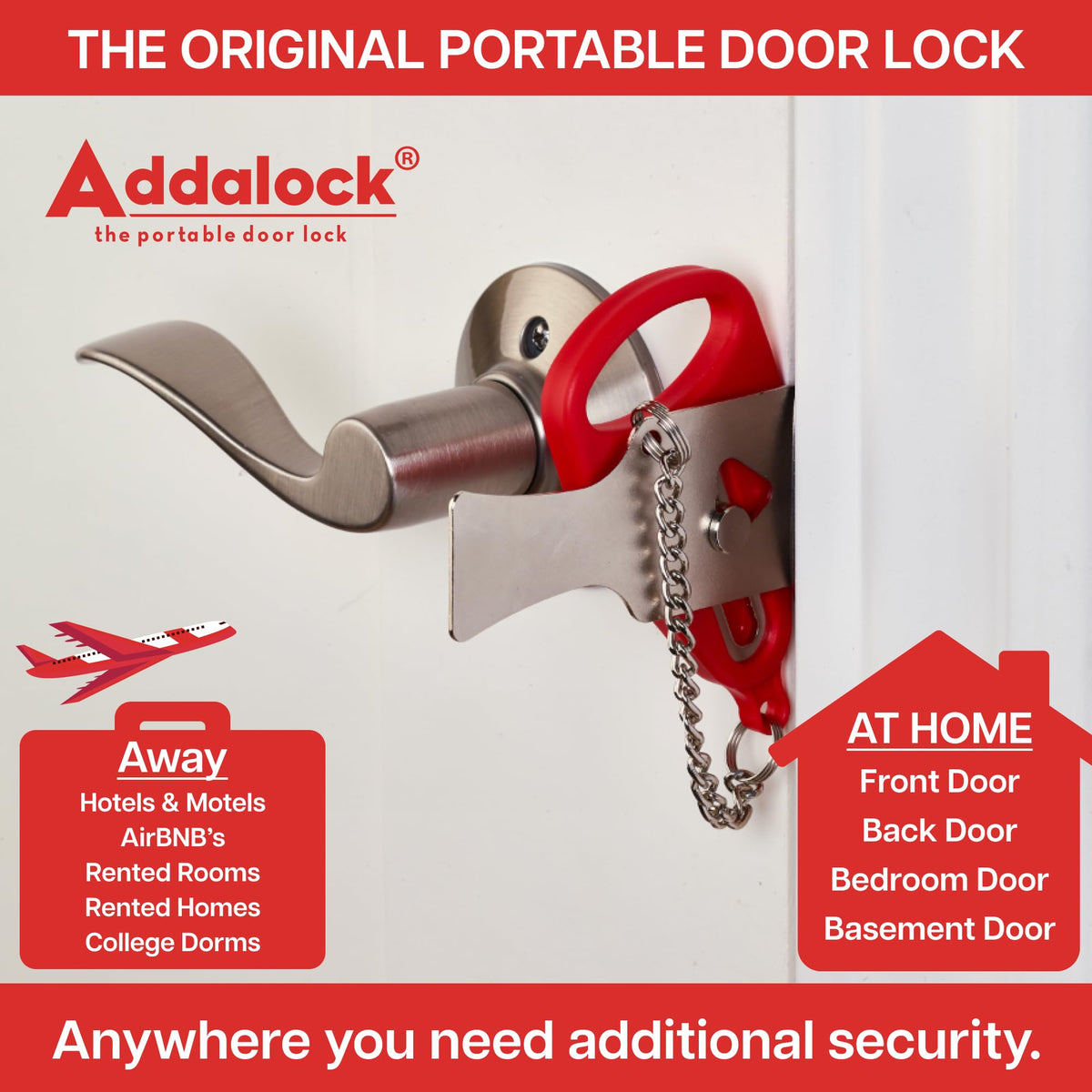 Addalock door lock installed on interior door improves room privacy.