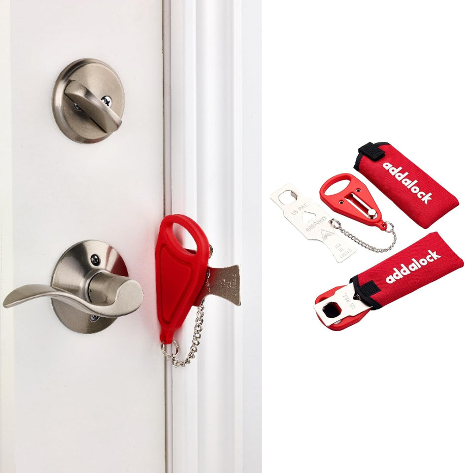 Addalock original door lock on front view offering quick security boost.