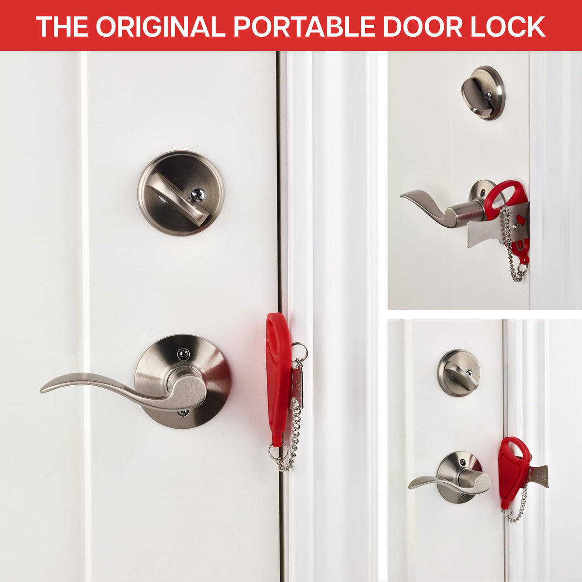 Addalock used in hotel room enhances door reinforcement for privacy.