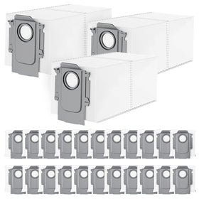 ADDFRESH 25-pack compatibility bag shows broad model support for Roborock and Qrevo series.