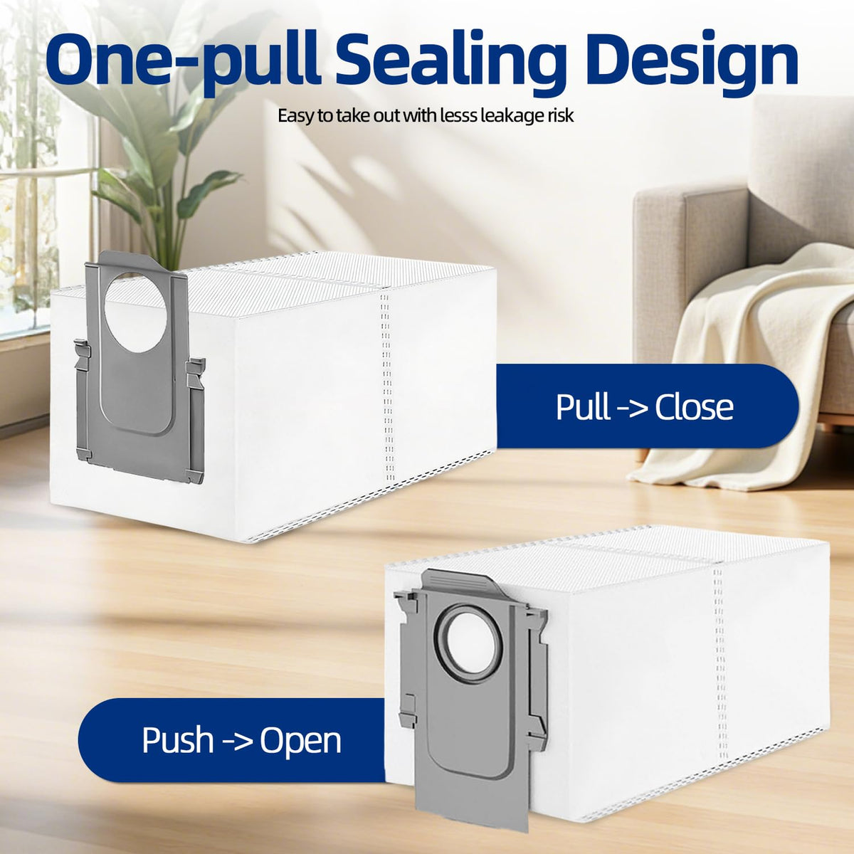 ADDFRESH push-pull handle image enables easy bag replacement without touching dust.