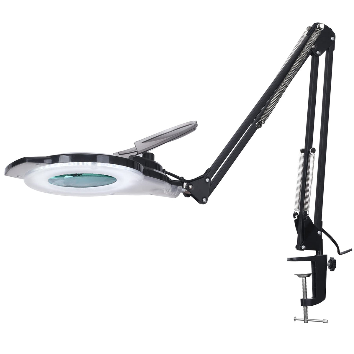 ADDIE KIRKAS 10X LED magnifying lamp clamp provides bright, stable illumination for detailed work.