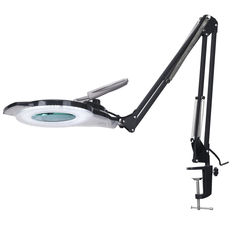 ADDIE KIRKAS 10X LED magnifying lamp clamp provides bright, stable illumination for detailed work.