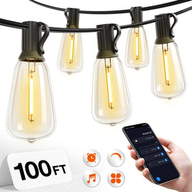addlon 100ft LED outdoor string lights with app control for instant patio ambiance