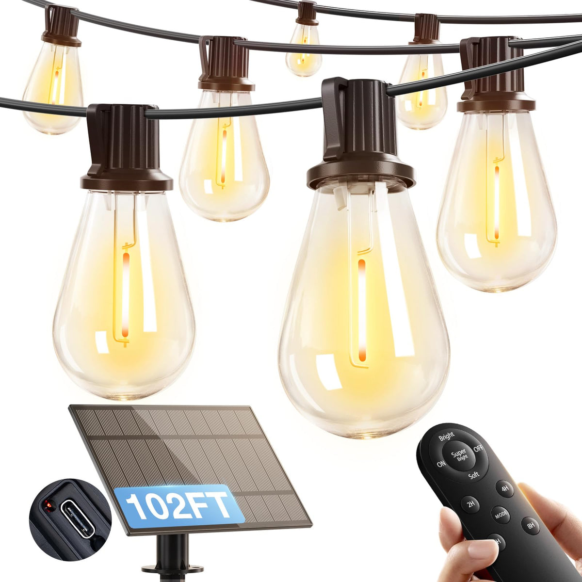 Addlon 102ft solar string lights outdoor provide broad patio illumination with solar power