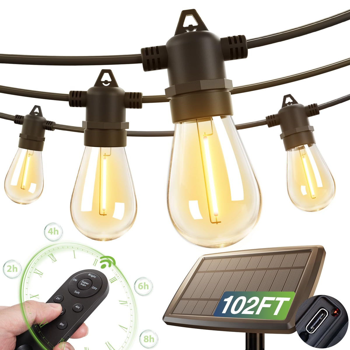 Addlon 102ft solar string lights outdoors illuminate your porch and garden with warm, energy-efficient glow.
