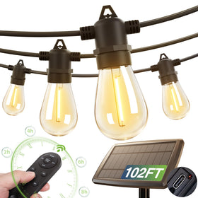 Addlon 102ft solar string lights outdoors illuminate your porch and garden with warm, energy-efficient glow.