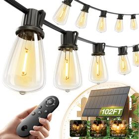 addlon 102ft solar string lights with remote for easy outdoor ambiance