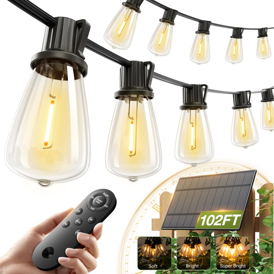 addlon 102ft solar string lights with remote for easy outdoor ambiance