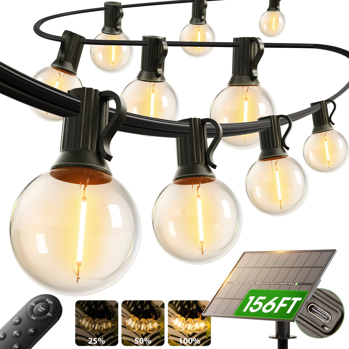 addlon 150ft solar string lights spanning a backyard for festive lighting