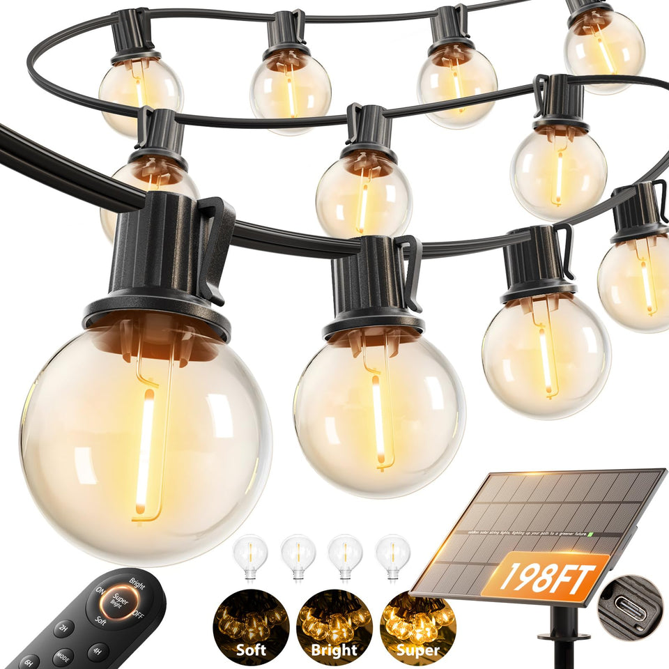 Addlon 198ft solar string lights outside with energy-efficient glow for patios