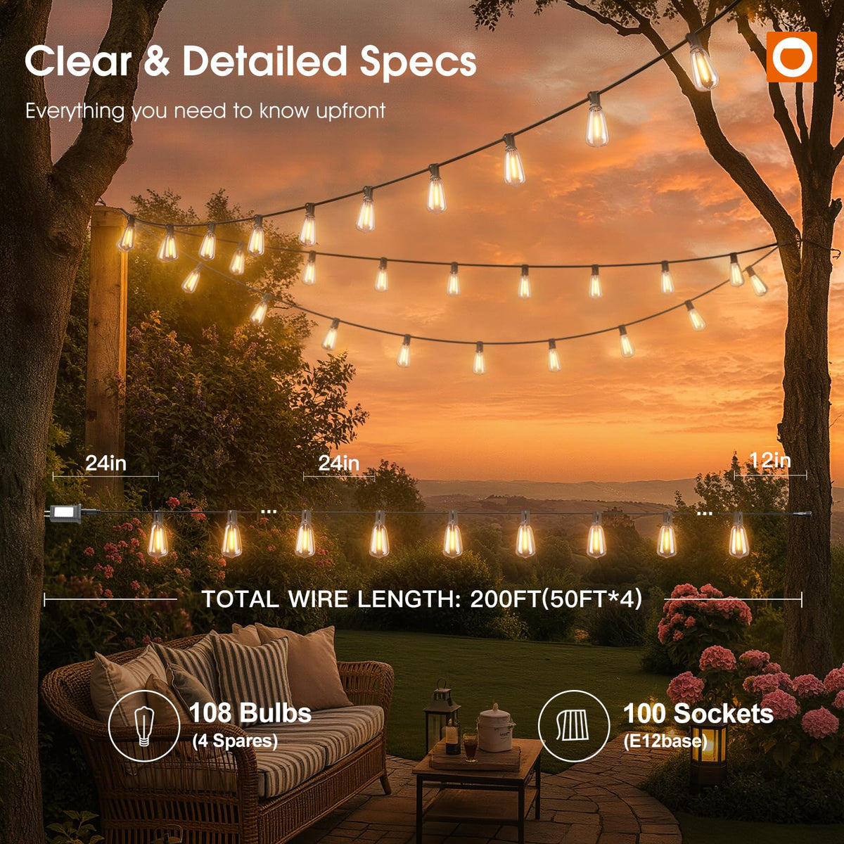Addlon 200ft connectable patio lights cover large patios or backyards