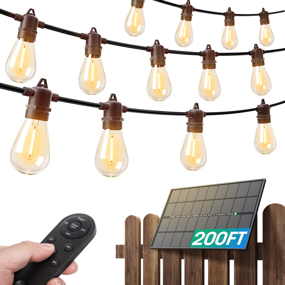 Addlon 200ft solar string lights outdoor for patio ambiance and energy efficiency.