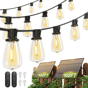 Addlon 204ft solar string lights with outdoor bulbs for expansive evening ambiance