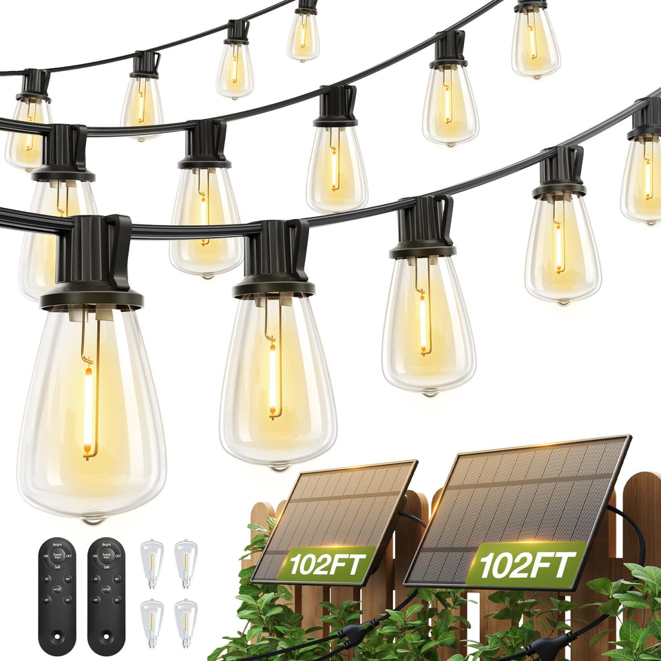 Addlon 204ft solar string lights with outdoor bulbs for expansive evening ambiance