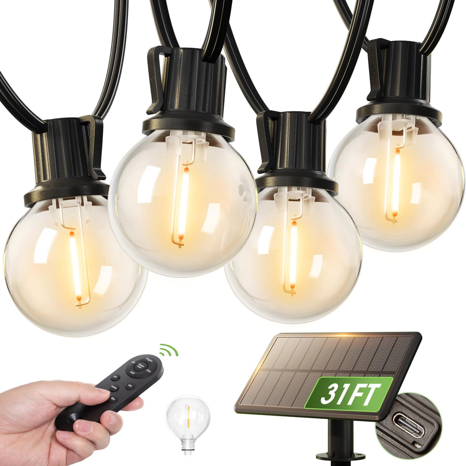Addlon 31ft solar string lights bulbs glow warmly for cozy outdoor evenings