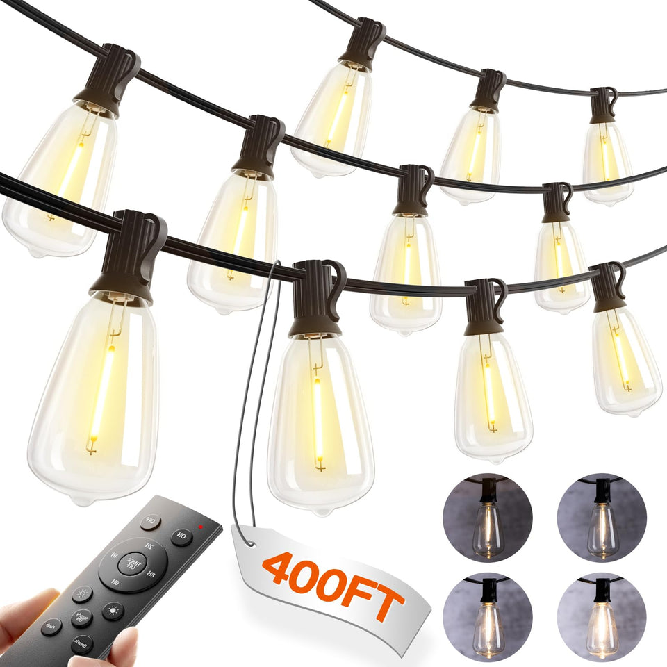 Addlon 400ft outdoor string lights spanning a patio for extended coverage.