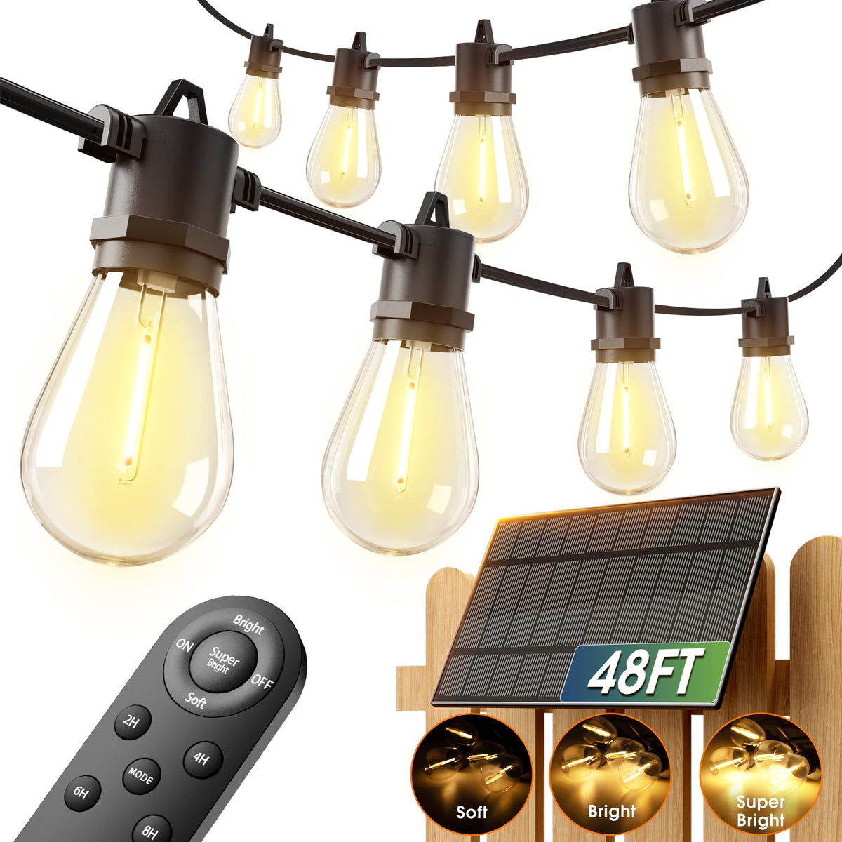 addlon 54ft solar string lights with outdoor bulbs for cozy porch evenings