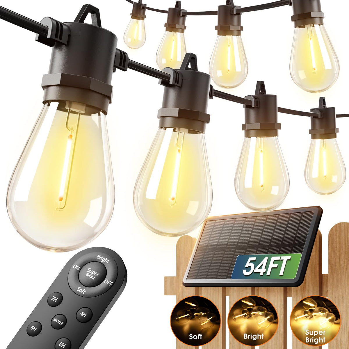 addlon 54ft solar string lights outdoors illuminate porch ambiance and energy savings.