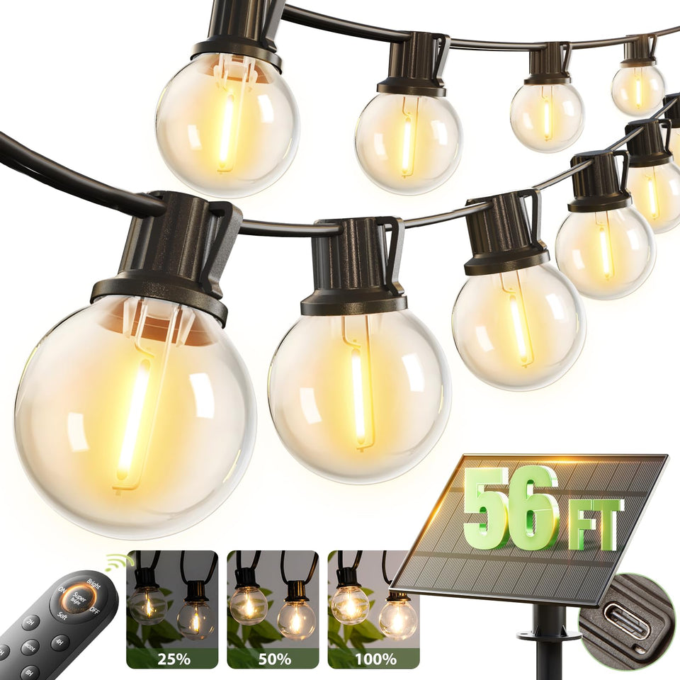 addlon 56ft solar string lights bulbs glow warmly for backyard evenings.