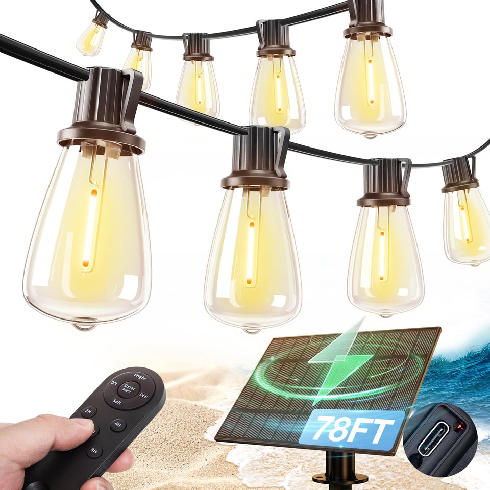 addlon 78ft solar string lights with shatterproof bulbs for cozy outdoor evenings