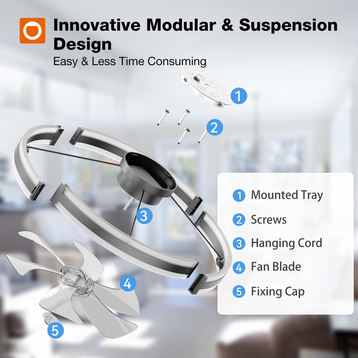Addlon ceiling fan suitable for bedroom, kitchen, and living room usage.