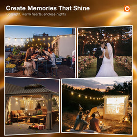 Addlon cafe-style lighting adds cozy ambience for garden gatherings.