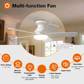 Double-sided blades in white and wood tones suit diverse decor.