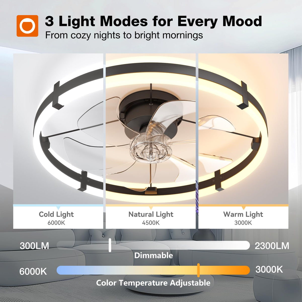 Addlon dimmable LED light with 3000-6000K range creates versatile ambience.