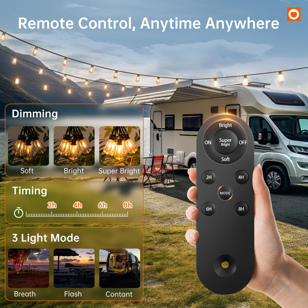 Addlon Edison-style bulbs provide warm ambiance for evenings outdoors.