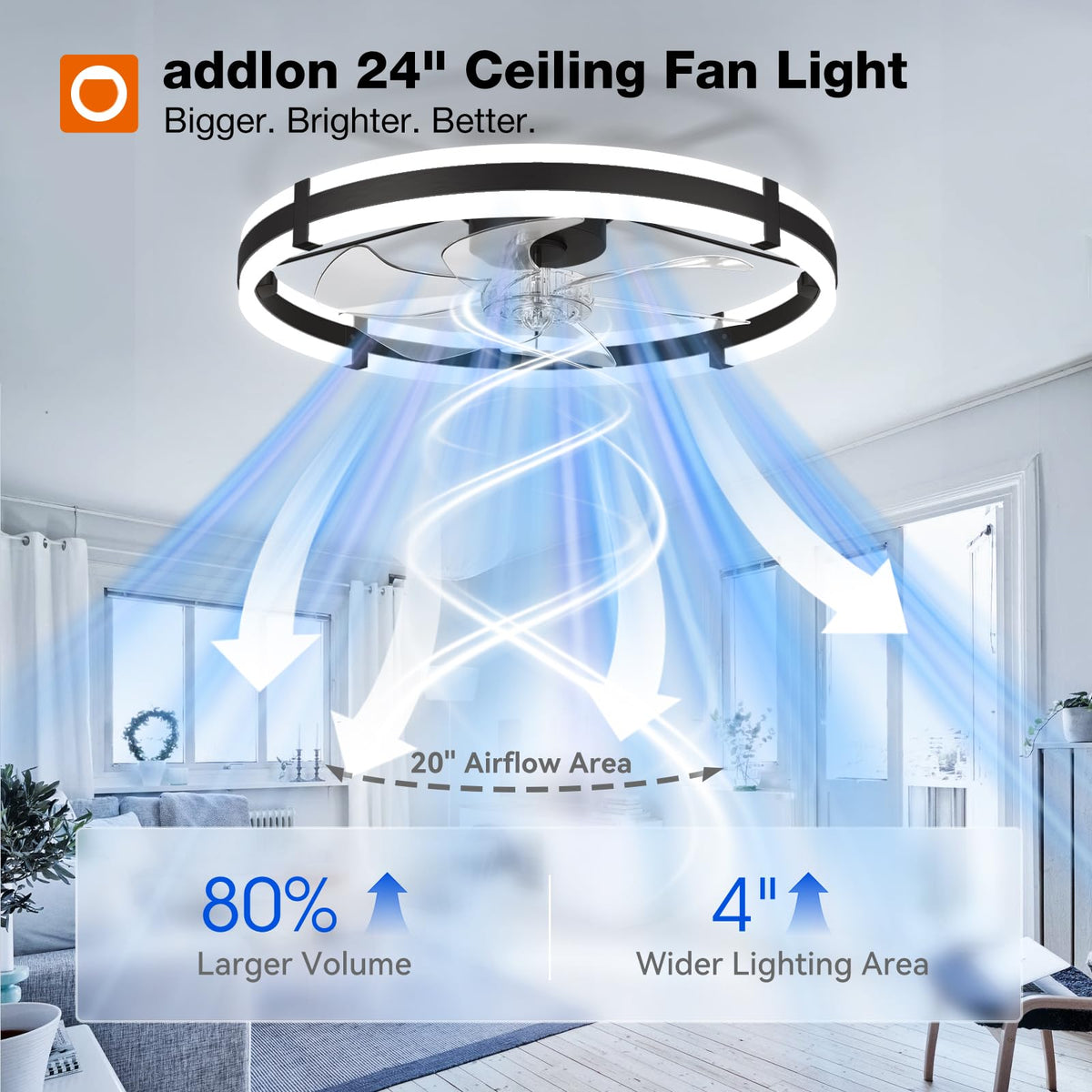 Addlon low-profile fandelier design blends style with efficient airflow.