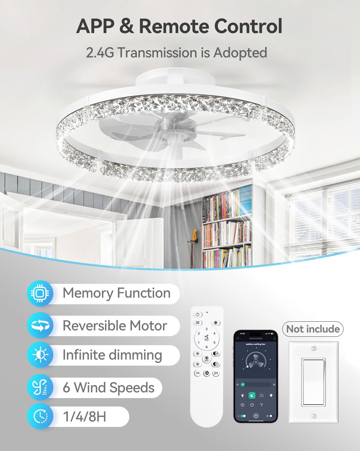 Addlon low-profile flush-mount design fits ceilings with limited height.