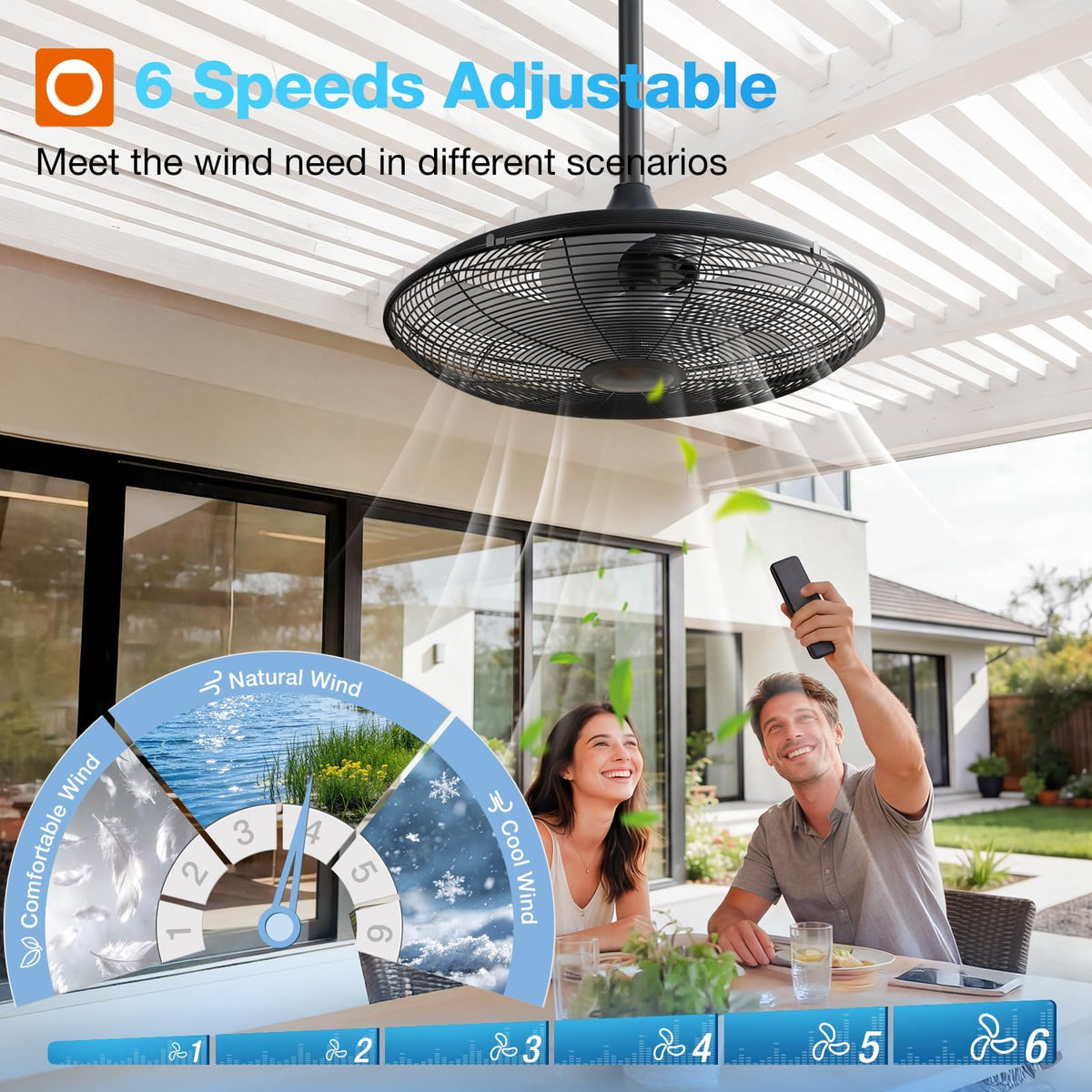 addlon outdoor fan 6 speeds dial illustrating wind options
