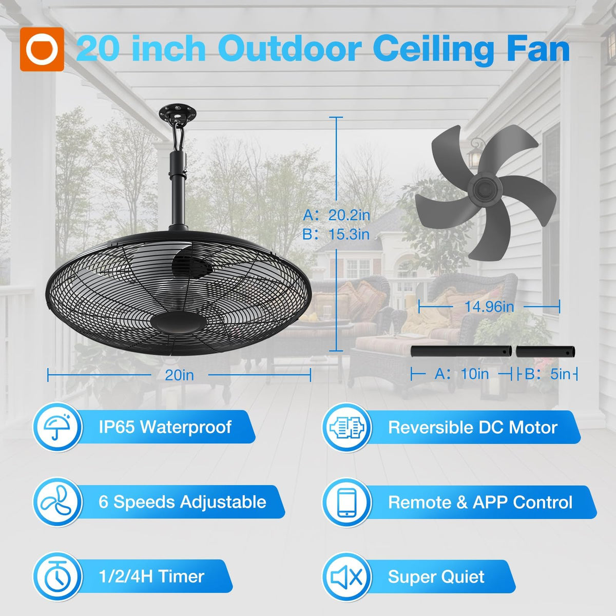addlon outdoor fan with protective cage showing safety for kids and pets