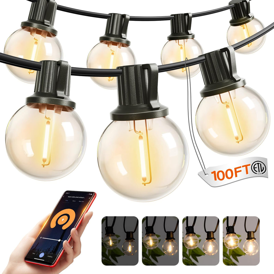 Addlon outdoor string lights 100ft bulbs illuminate patios and gardens.