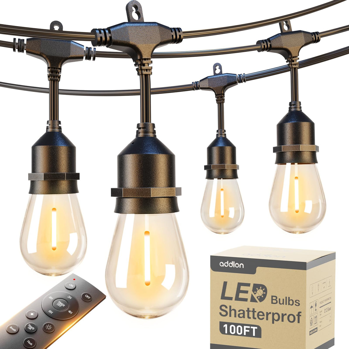 Addlon outdoor string lights with remote control for effortless evenings