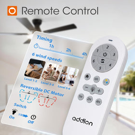 Addlon remote control operation demonstrates easy wind speed and lighting adjustments