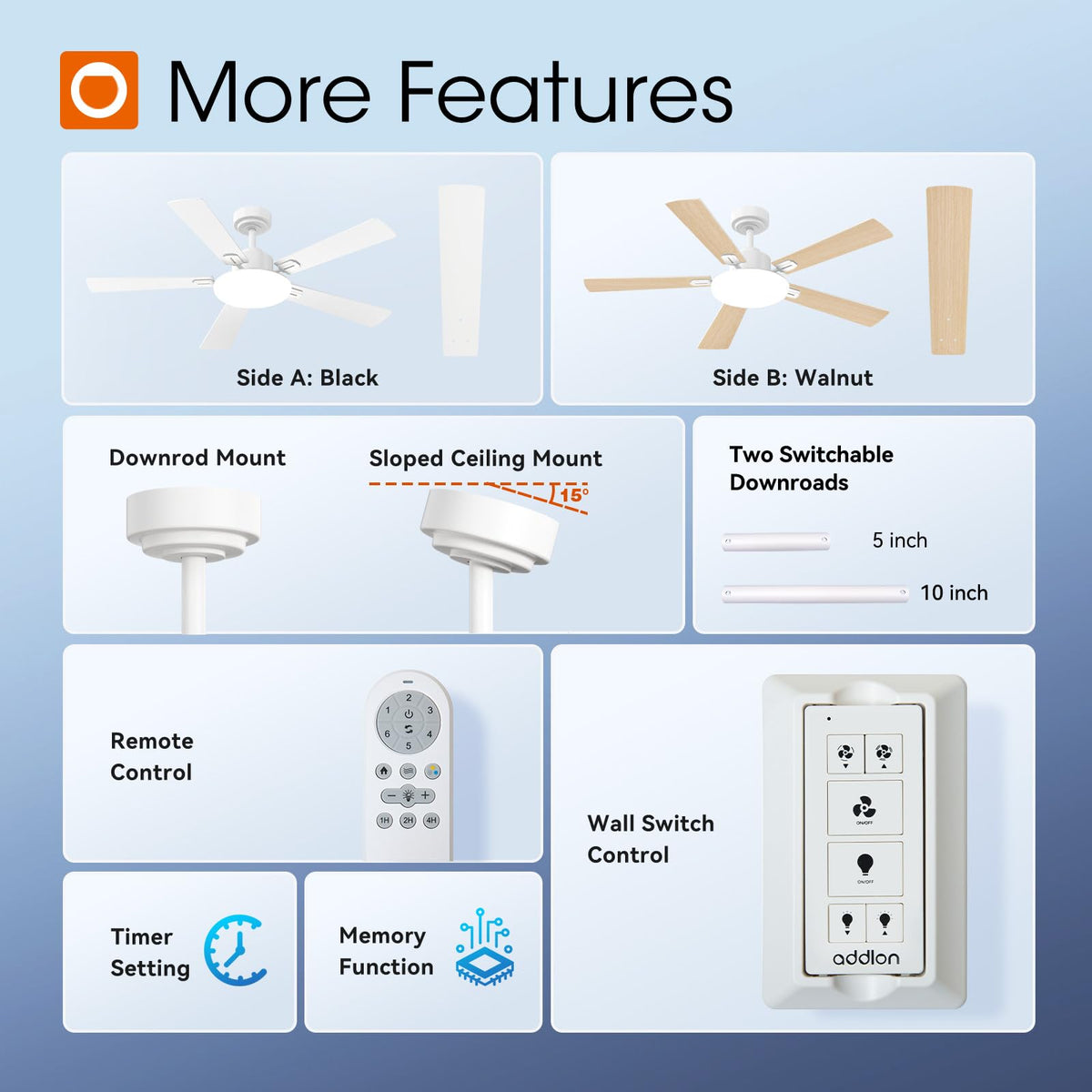 Addlon remote-control timer ceiling fan for simple scheduling.