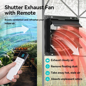Addlon shutter exhaust fan side view demonstrates compact wall-mounted integration for garages and attics