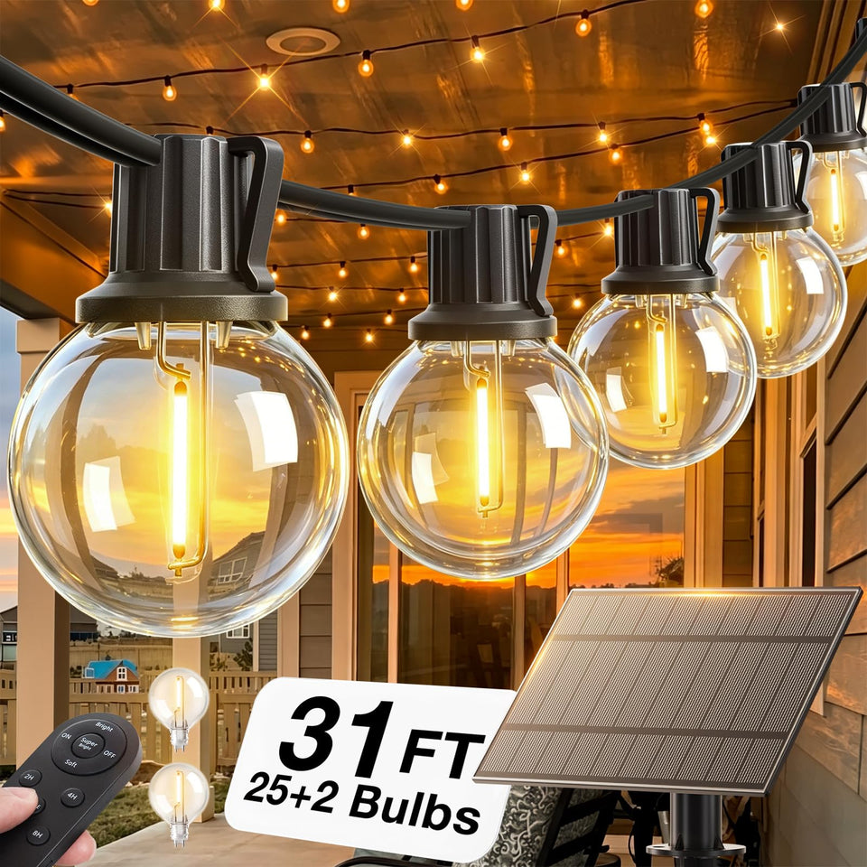 addlon outdoor solar string lights installed for cozy backyard ambiance